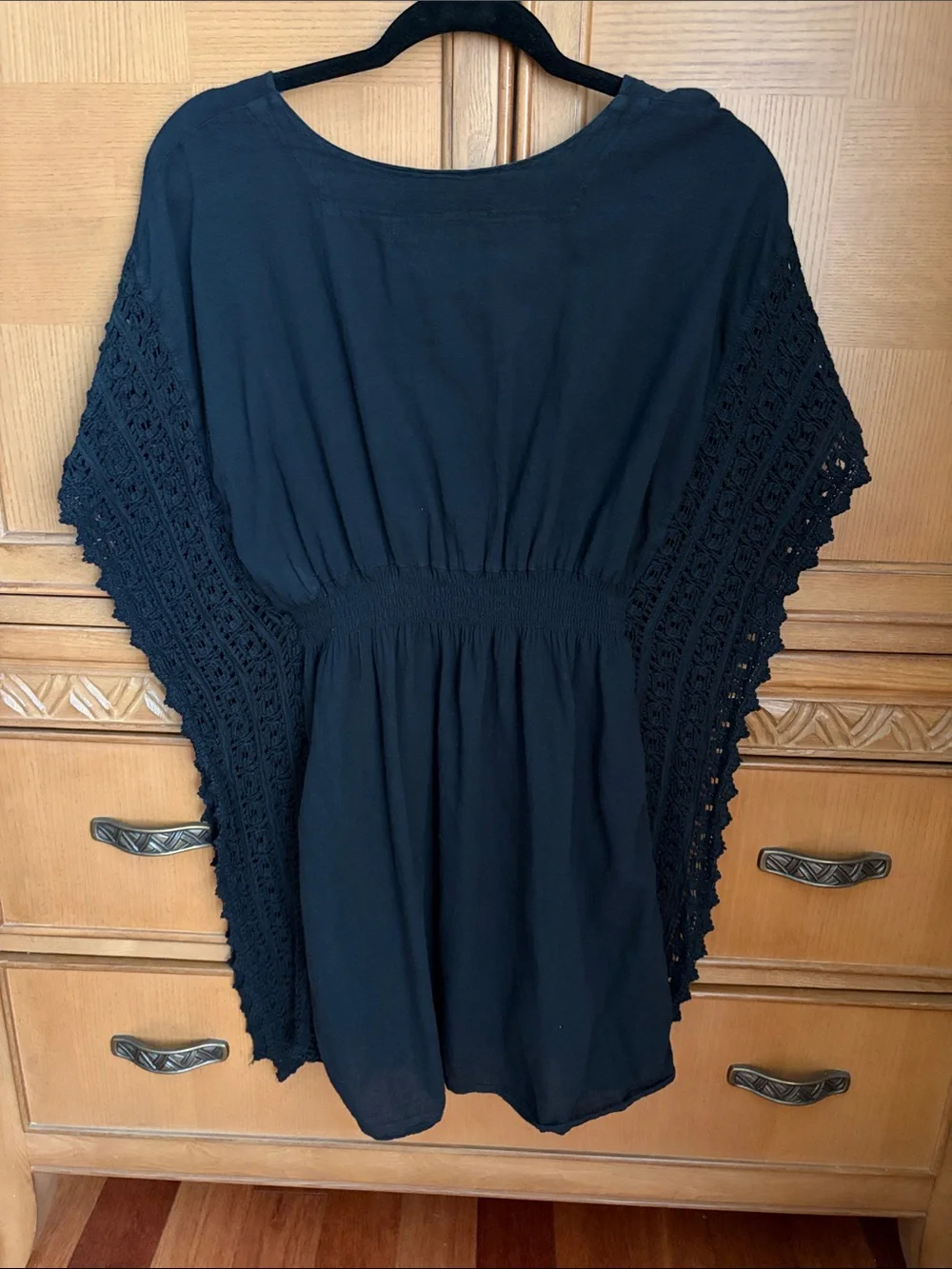 Black Crochet-Trim V-Neck Swim Coverup - Picture 2 of 4